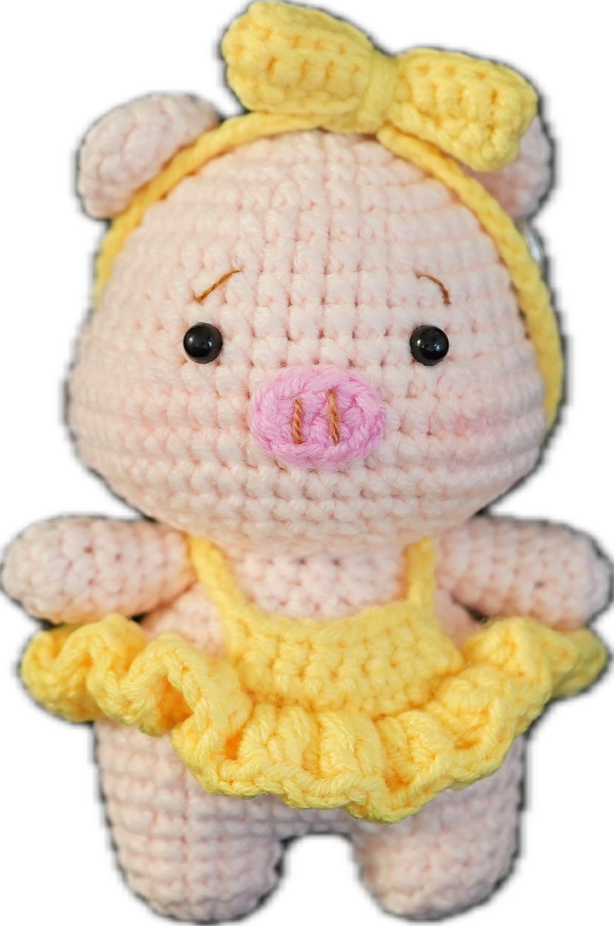 A-012 PIG WITH BOW & DRESS CROCHET KEYCHAIN