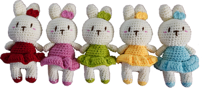 A-011 BUNNY WITH BOW & DRESS CROCHET KEYCHAIN