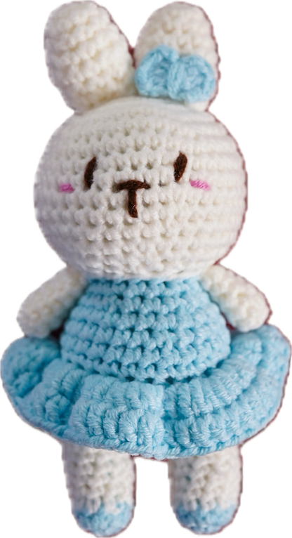 A-011 BUNNY WITH BOW & DRESS CROCHET KEYCHAIN