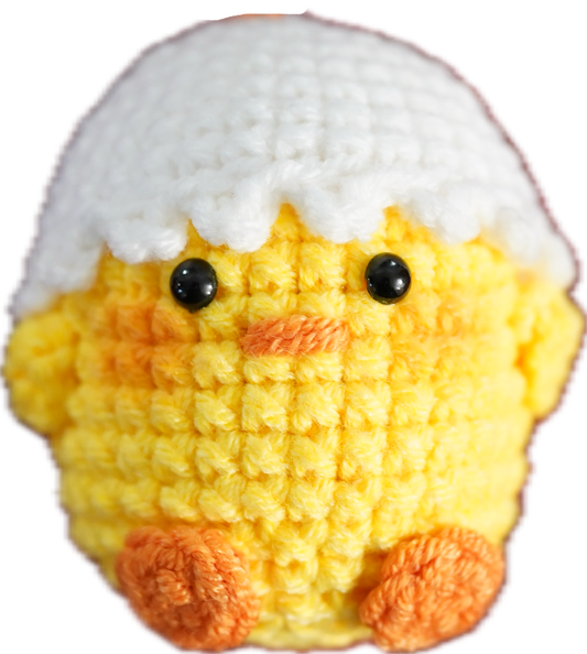 A-017 CHICK WITH EGGSHELL HAT CROCHET KEYCHAIN