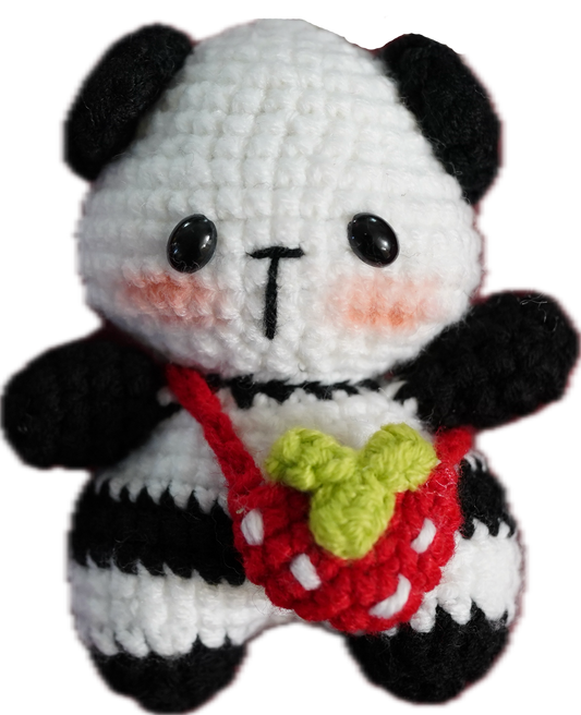 A-016 PANDA WITH STRAWBERRY CROSSBODY BAG CROCHET KEYCHAIN