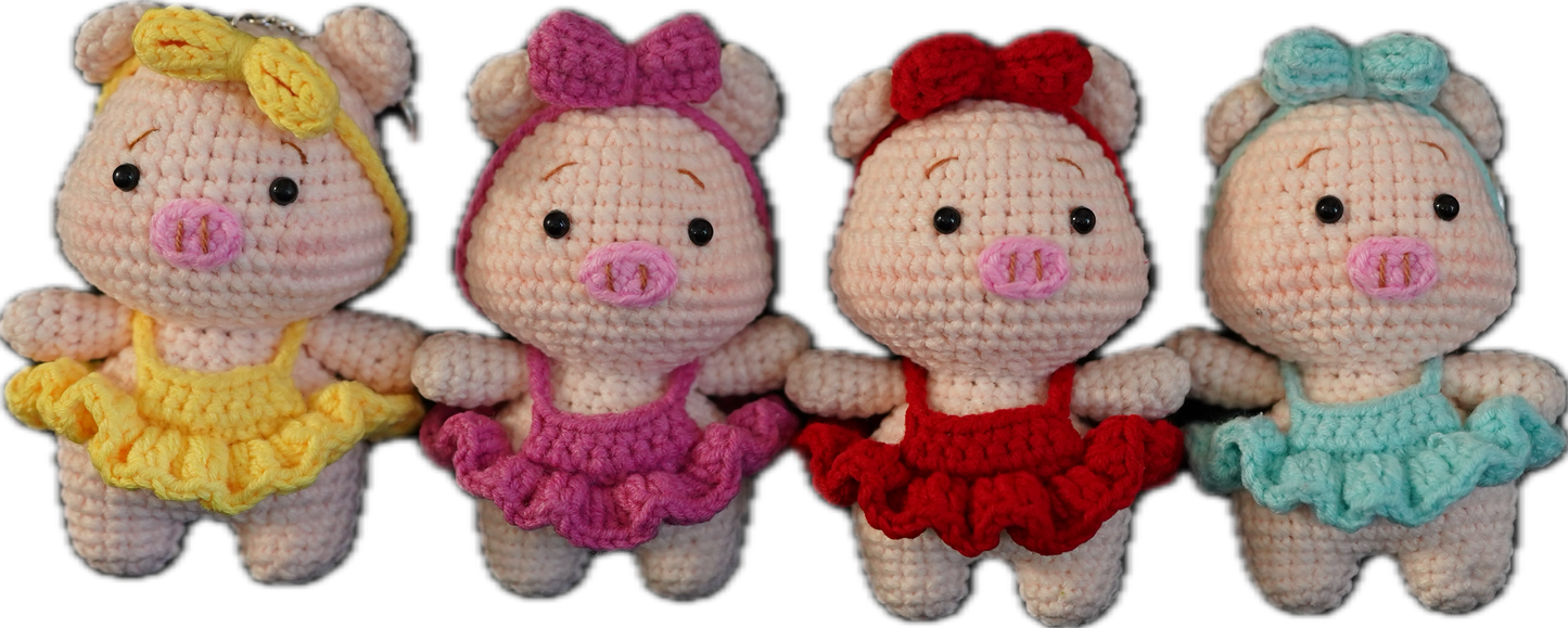 A-012 PIG WITH BOW & DRESS CROCHET KEYCHAIN