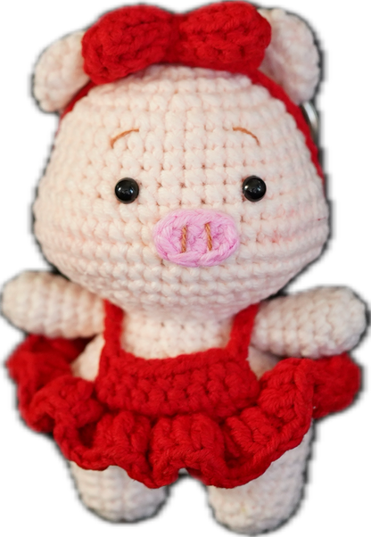 A-012 PIG WITH BOW & DRESS CROCHET KEYCHAIN