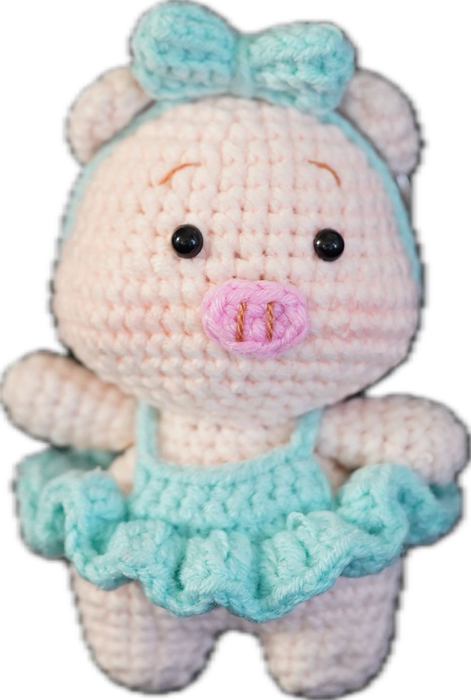 A-012 PIG WITH BOW & DRESS CROCHET KEYCHAIN