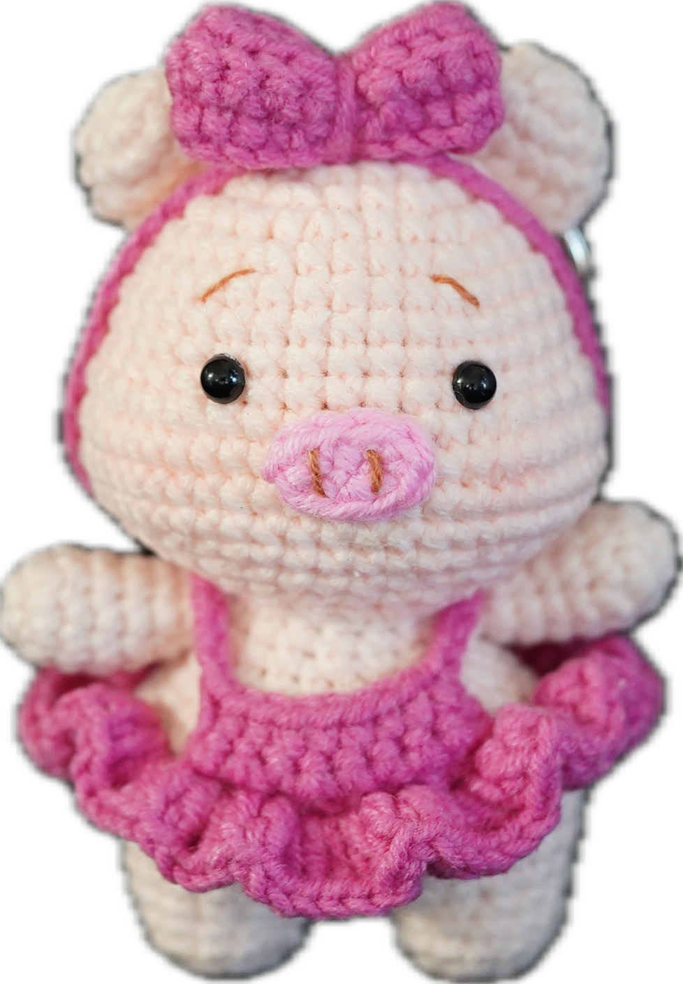 A-012 PIG WITH BOW & DRESS CROCHET KEYCHAIN