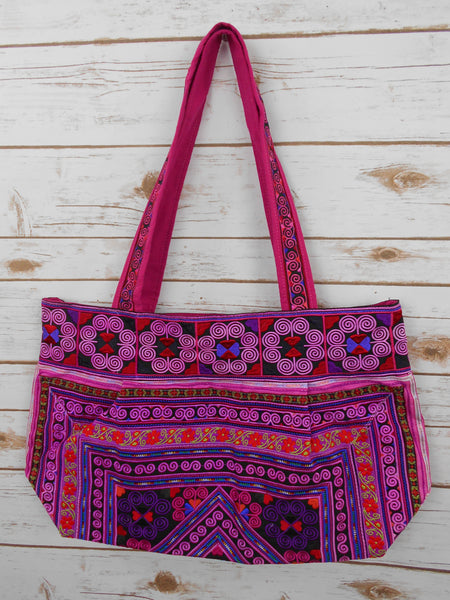 BM-011 DIAMOND HMONG EMBROIDERED HILL TRIBE TOTE SHOULDER BAG