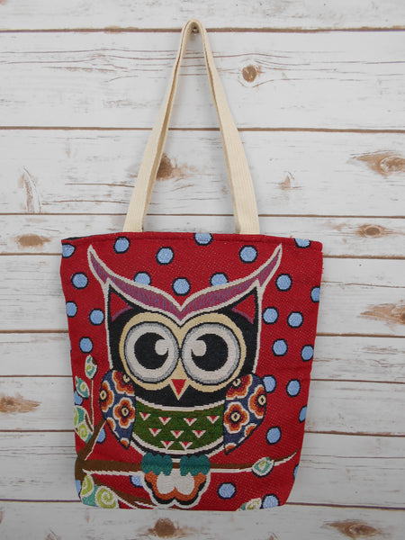 BR-003 HAPPY OWL FAMILY TOTE SHOULDER BAG IN RED