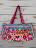 BS-001 WORM TOTE SHOULDER BAG WITH HMONG EMBROIDERED FLAT STRAPS (S)