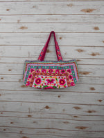 BS-001 WORM TOTE SHOULDER BAG WITH HMONG EMBROIDERED FLAT STRAPS (S)