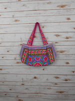 BS-002 WORM TOTE SHOULDER BAG WITH HMONG EMBROIDERED FLAT STRAPS (S)