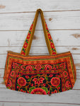 BS-003 YELLOW WORM TOTE SHOULDER BAG WITH HMONG EMBROIDERED FLAT STRAPS (S)